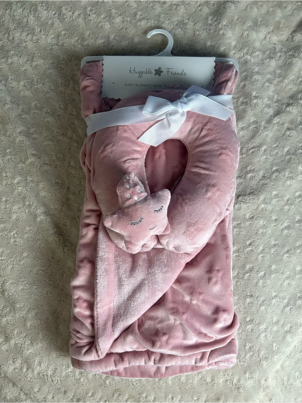 Huggable Friends Pink Star Rose Baby Blanket Travel Pillow SL Home Fashions